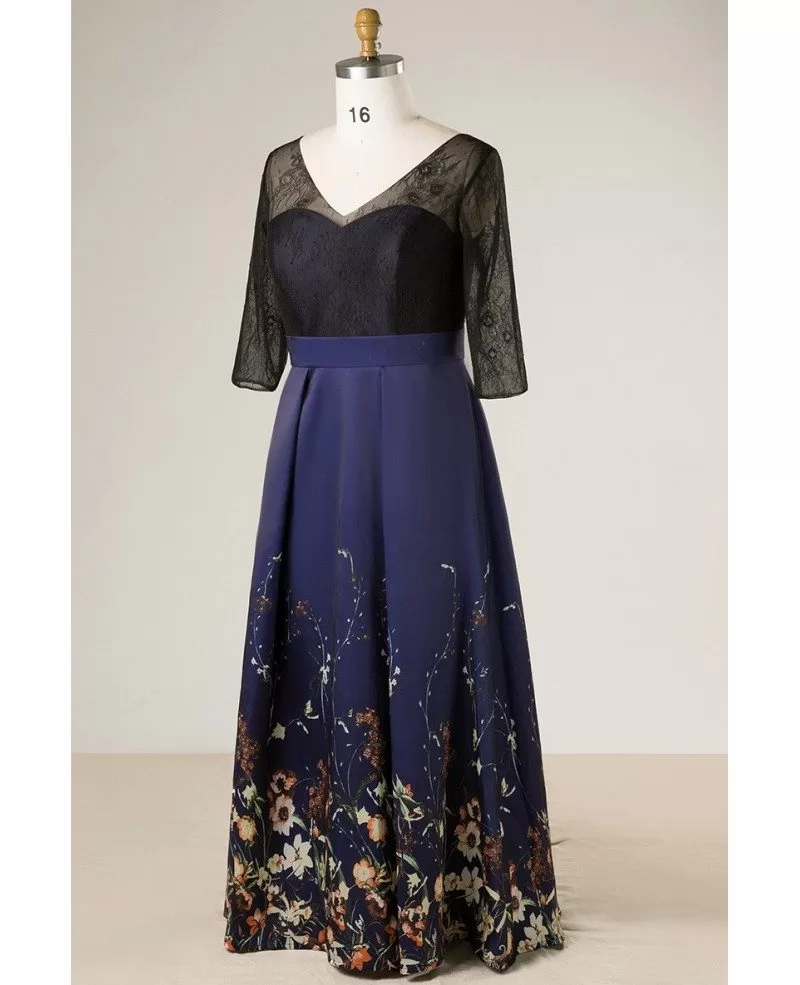 Plus Size Black With Navy Blue Floral ...