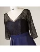 Plus Size Black With Navy Blue Floral Print Long Formal Dress With Sleeves