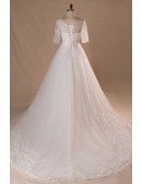 Modest V-neck And Short Sleeve Long White Plus Size Wedding Dress With Sleeves