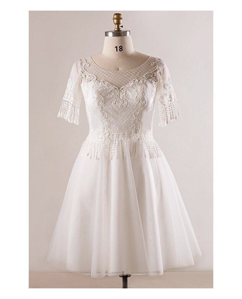 Custom Plus Size Unique Lace Short White Wedding Dress #MN079 ...