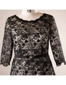 Sheath 3/4 Sleeve Black Lace Plus Size Short Formal Party Dress