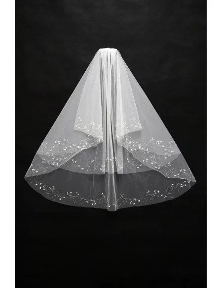 Short Length Beading Ivory Bridal veil with Comb