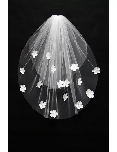 Simple White Tulle Wedding Veil with Flowers