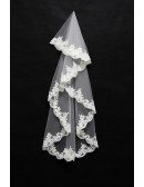 Short White Tulle Wedding Veil with Lace Trim