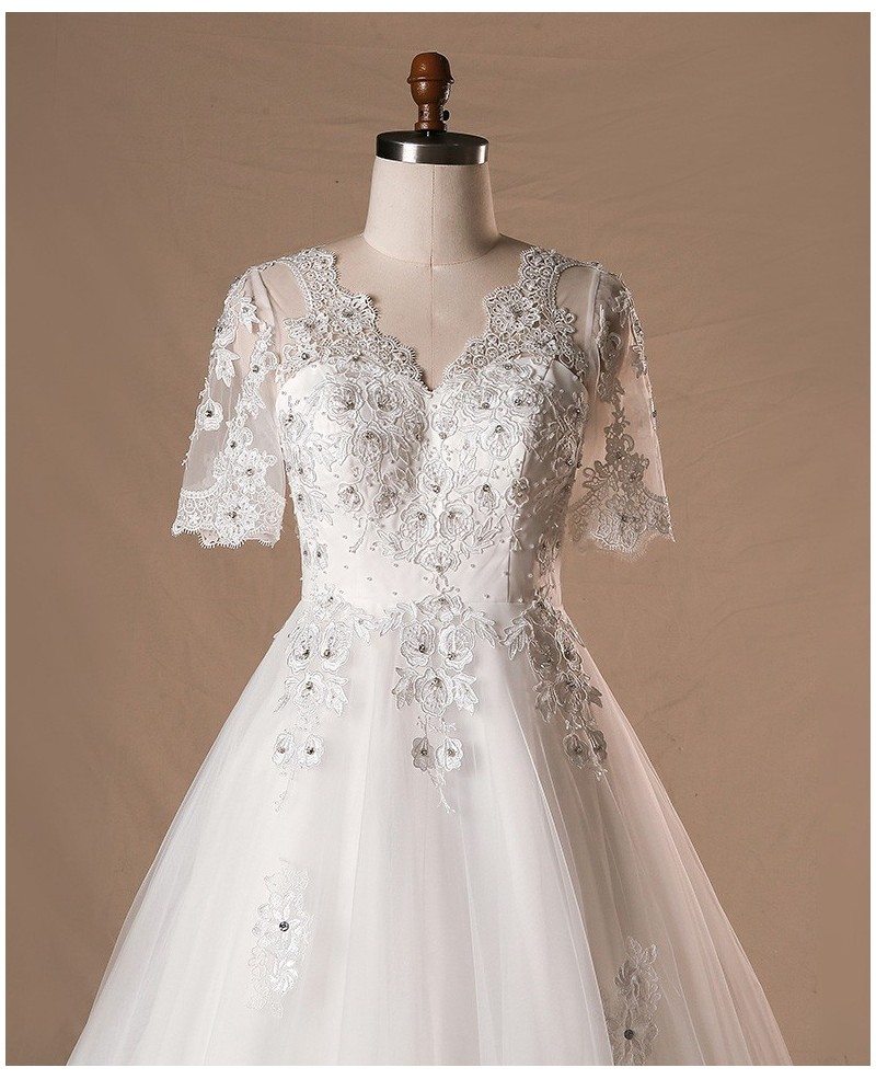 Plus Size Beaded Lace Tulle Wedding Dress With Short