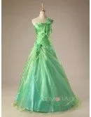 Floral One Shoulder Ballgown Organza Beaded Colored Wedding Dress
