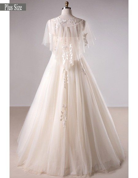 Plus Size Light Champagne Lace Long Tulle Country Wedding Dress
