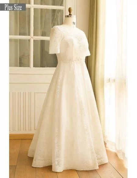 Modest Plus Size Ivory Lace Mature Women Wedding Dress With Short ...