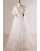 Plus Size Flowing Long Tulle Flowers Beach Wedding Dress For Outdoor Weddings