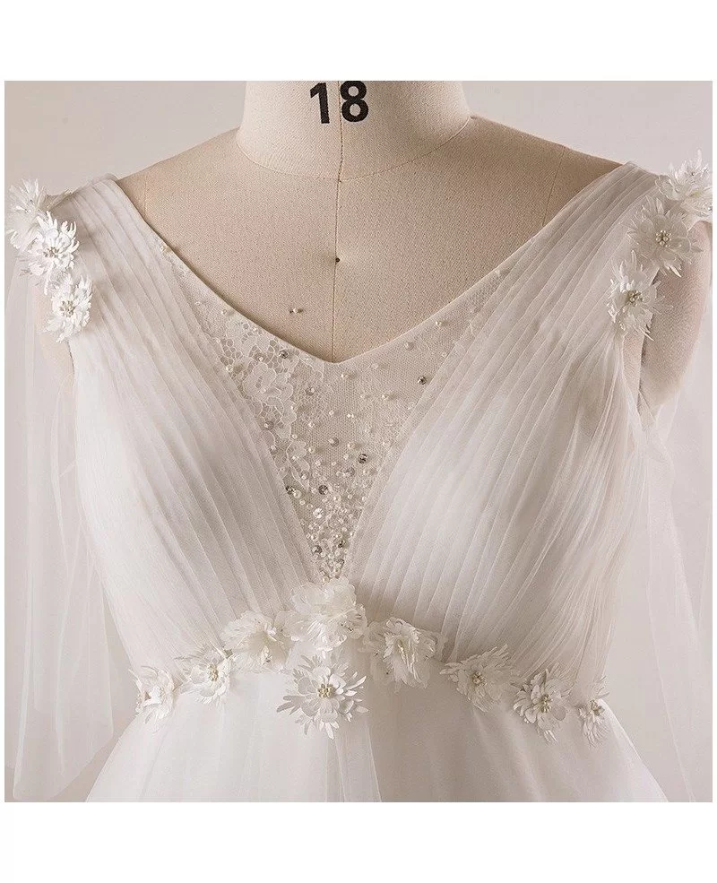 Plus Size Ivory Beaded Flowers Empire  Waist  Long Tulle 