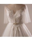 Gorgeous Plus Size Ivory Leaf Lace Wedding Dress With Flowing Sleeves