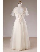 Plus Size Light Champagne V-neck Long Tulle Formal Dress With Sleeves