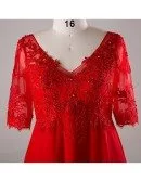 Plus Size Red Lace Empire Waist Long Chiffon Formal Dress With Lace Sleeves