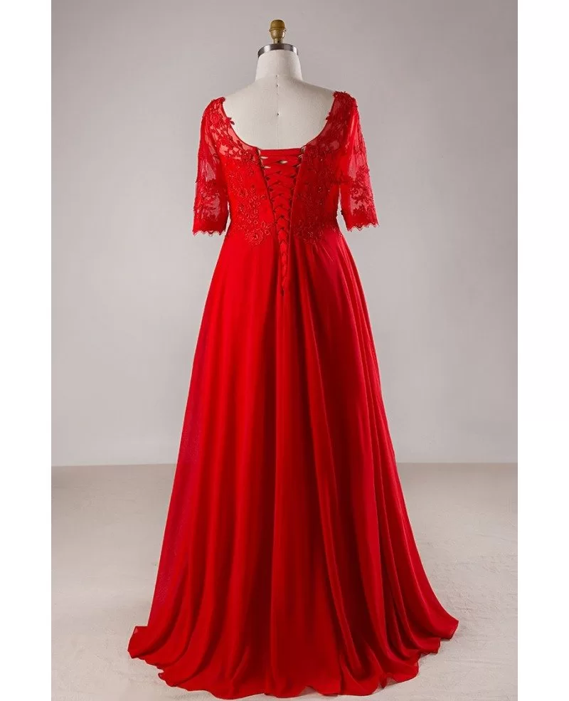 Plus Size Red Lace Empire Waist Long Chiffon Formal Dress With Lace ...
