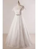 Plus Size Beaded Lace A-line Wedding Dress With Short Sleeves