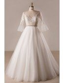 Retro Plus Size Trumpet Sleeve Lace A-line Wedding Dress