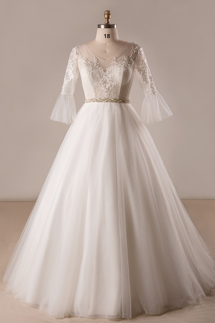 Retro Plus Size Trumpet Sleeve Lace A-line Wedding Dress #MN061 ...