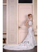 Mermaid High Neck Chaple Train Tulle Wedding Dress With Beading Appliquer Lace