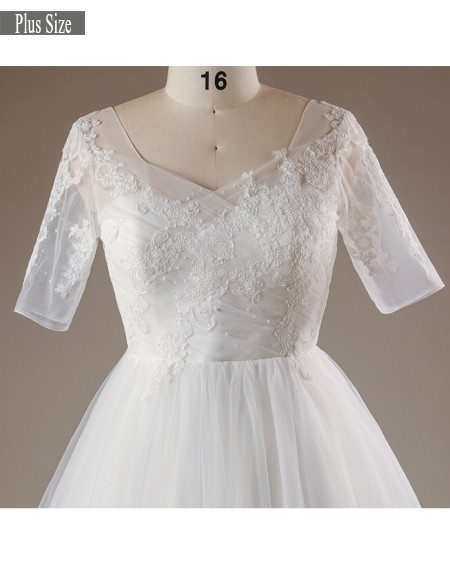 Plus Size Flowers Lace Long Tulle Beach Wedding Dress With Short ...