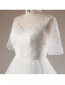 Plus Size Flowers Lace Long Tulle Beach Wedding Dress With Short Sleeves