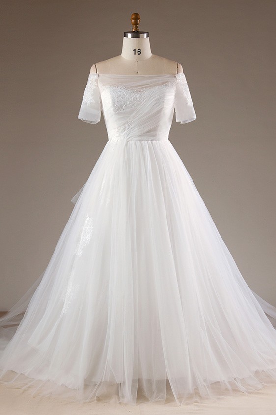 Simple Plus Size Off Shoulder Tulle Wedding Dress With Lace Back #MN065 ...