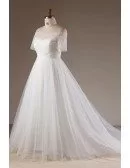 Simple Plus Size Off Shoulder Tulle Wedding Dress With Lace Back