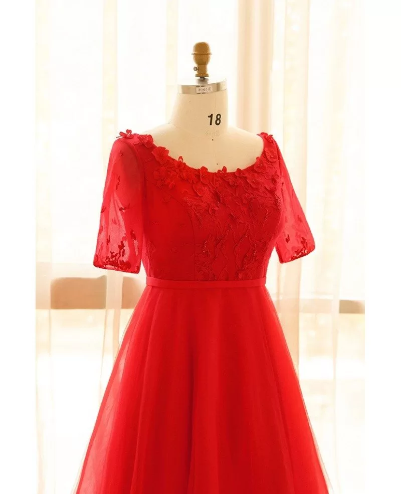 Plus Size Red Round Neck Floor Length Long Tulle Formal Party Dress # ...