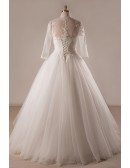 Plus Size Lace Tulle Ballgown Strapless Wedding Dress With Lace Jacket