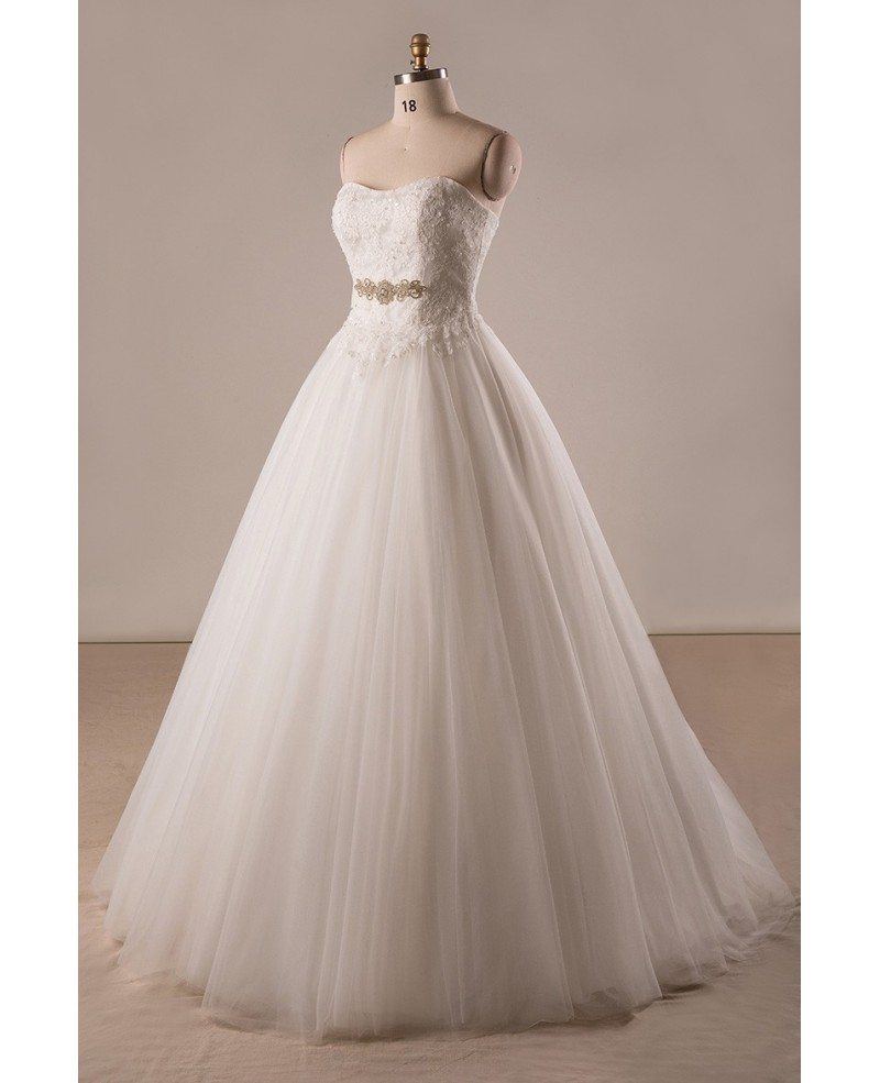 Plus Size Lace Tulle Ballgown Strapless Wedding Dress With