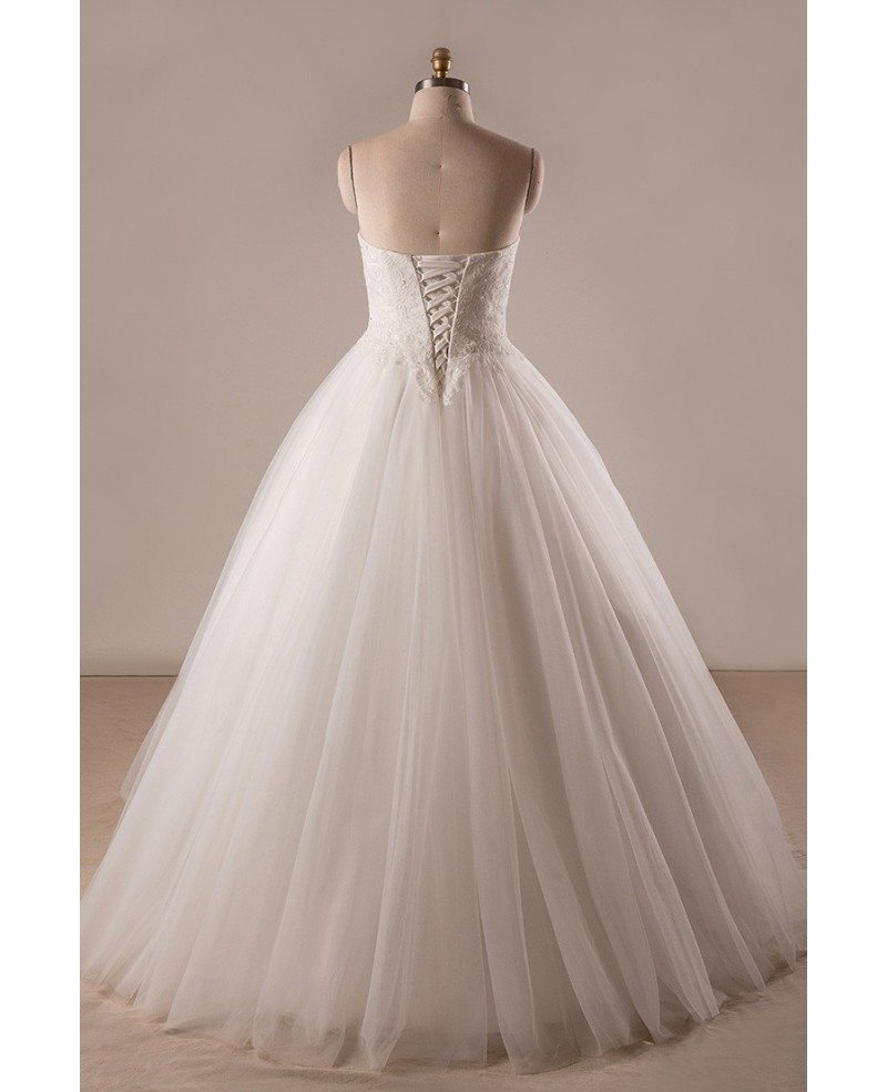 Plus Size Lace Tulle Ballgown Strapless Wedding Dress With
