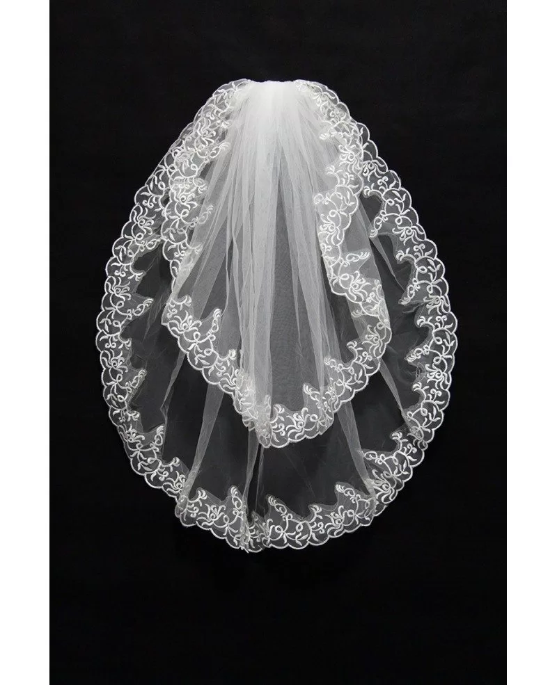 ivory lace trim wedding veil