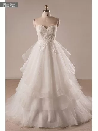 Custom Plus Size Ivory Sweetheart Layered Tulle Formal Wedding Dress