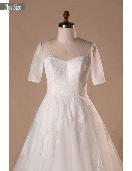 Modest Plus Size A-line Lace Tulle Wedding Dress With Corset Lace Back