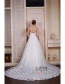 Ball-Gown Strapless Cathedral Train Lace Tulle Wedding Dress With Beading Flowers