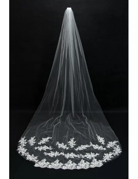 Gorgeous Long Train lace tulle Bridal veil