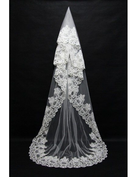 Beautiful Retro Lace Tulle White Wedding veil in Long