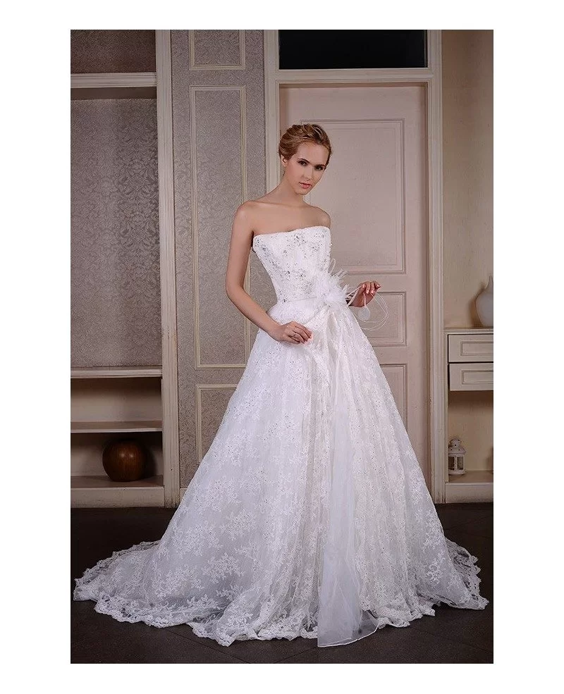 BallGown Strapless Cathedral Train Lace Tulle Wedding
