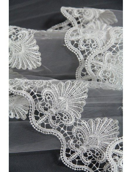 Long White Lace Bridal Veil with Train
