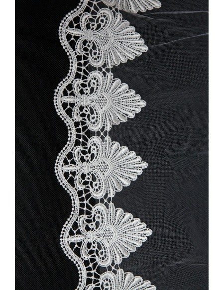 Long White Lace Bridal Veil with Train