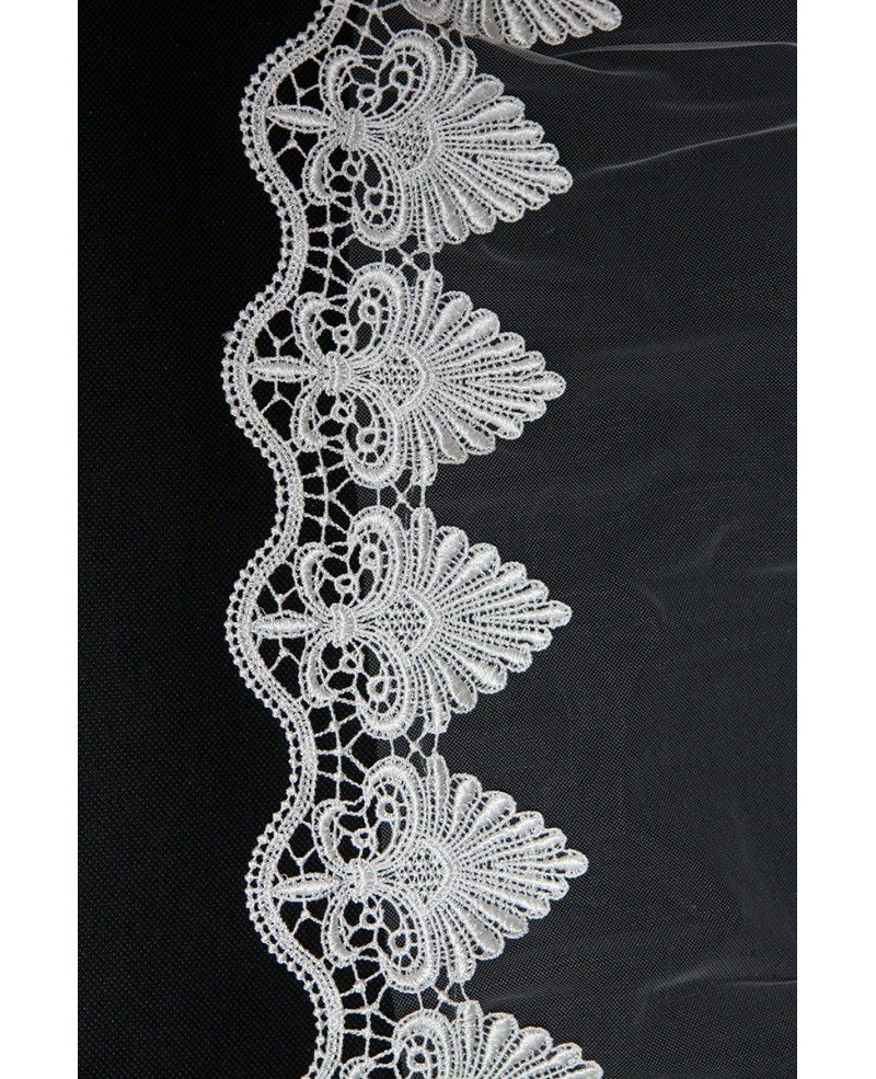 Long White Lace Bridal Veil with Train #BV073 - GemGrace.com