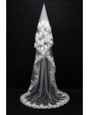 Fabulous Long White Wedding Veil with Lace Trim