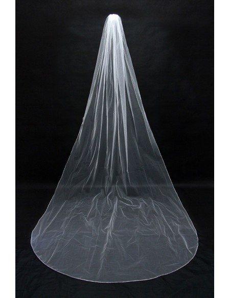 simple tulle long style wedding veil with train
