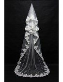 Princess Long Train Bridal Veil with Lace Trim