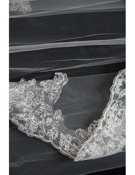 Princess Long Train Bridal Veil with Lace Trim