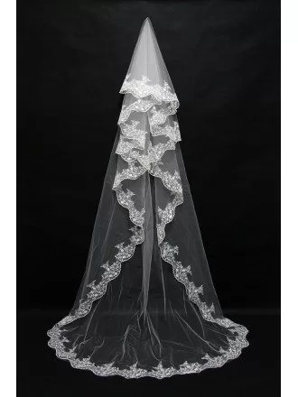 Princess Style 3 Metres Long Wedding Veil with Lace Trim