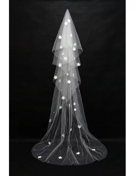 3 Metres long style wedding veil with Beaded Flowers
