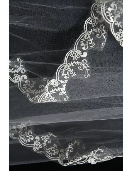 Princess Long Train Bridal Veil with Lace Hem