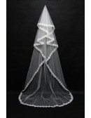Princess Long Train Bridal Veil with Wavy Lace Trim