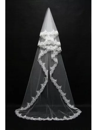 Trimed Lace Princess Long Wedding Veil