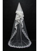 Trimed Lace Princess Long Wedding Veil with train
